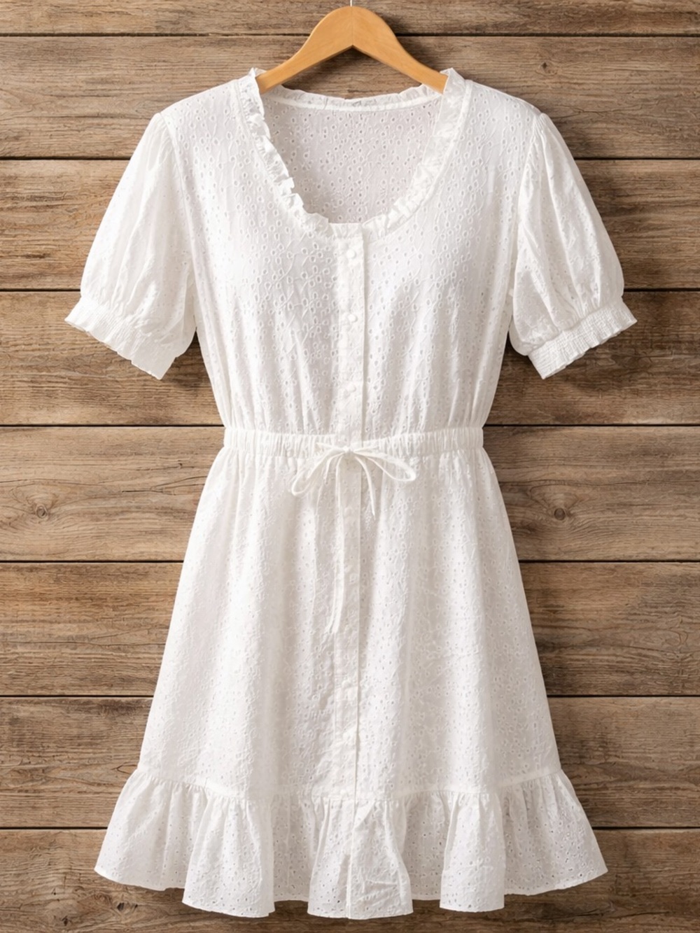 Nanette Lepore Women’s 8 Mila Eyelet Dress White Cottagecore Tie Waist $148
